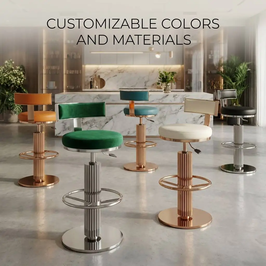 #￥Custom-made Swivel Bar Stools with Backrest Adjustable Stool Bar Chairs Stainless Steel Comfortable Cushion Bar Chairs