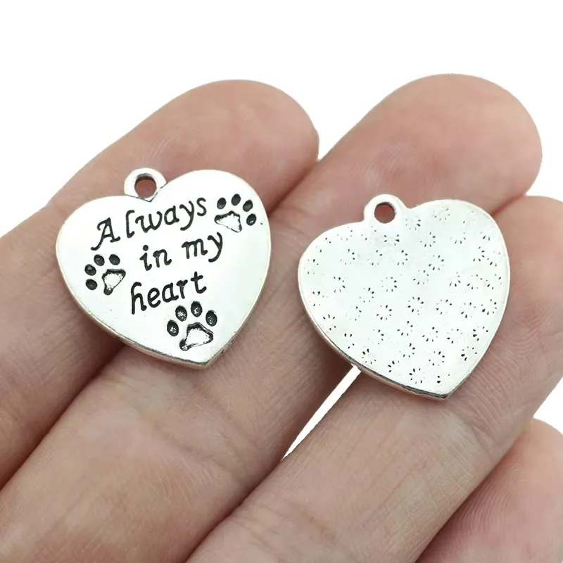 5Pcs/lot 20*21mm Antique Silver Color Always In My Heart Sweet Love Heart Dog Paw Pendant For Women DIY Jewelry Making