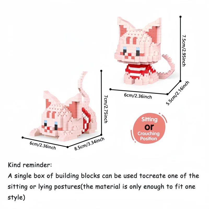 Niedliche Mini-Katzen-Mikro-Bausteine – Zwei Montagemethoden, Endloser Spaß, Neujahrsgeschenk für Mädchen, Einfache Puzzle-Dekoration – Detail 9