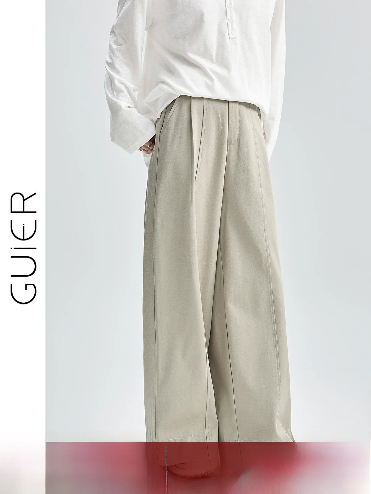 

Guier High Waist Wide Leg Casual Pants Women's Loose Fit Splicing Slimming Drapey Suit Pants Autumn New Style Casual Trousers