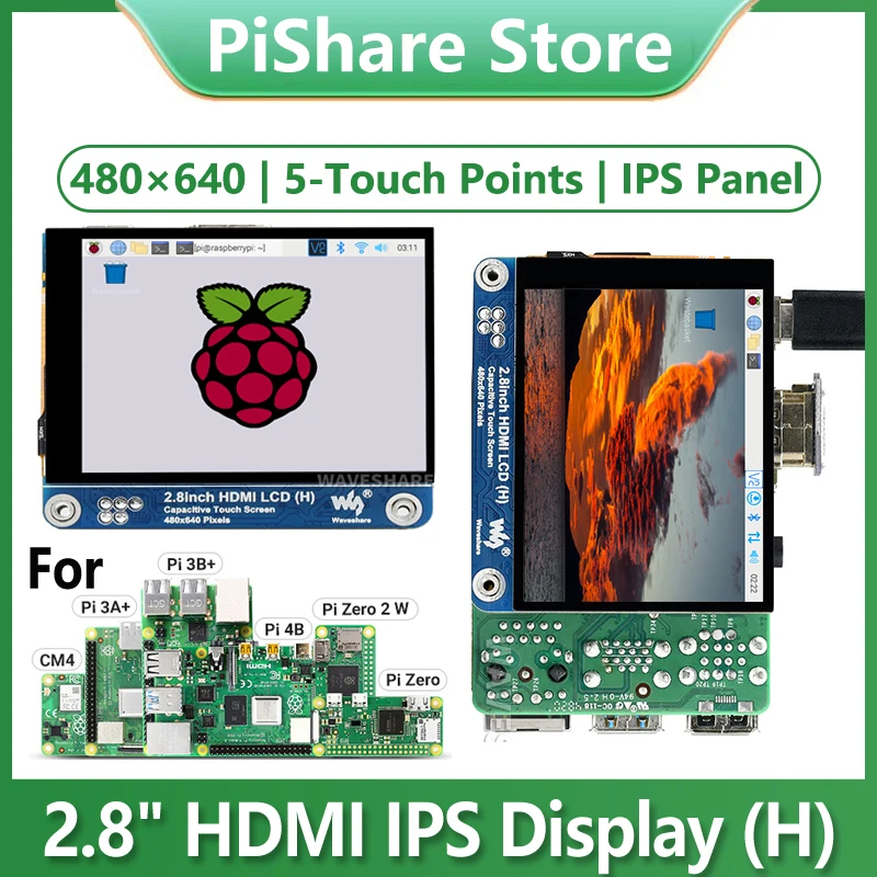 

Raspberry Pi 2,8-дюймовый HDMI IPS ЖК-дисплей (H) 480 × 640 2,8-дюймовый емкостный сенсорный экран, совместимый с регулируемым HDMI Brightne
