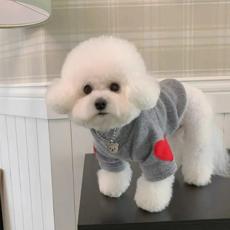 

Autumn and winter dog teddy than bear heart-pounding love bottoming shirt cat two feet fleece pet clothes