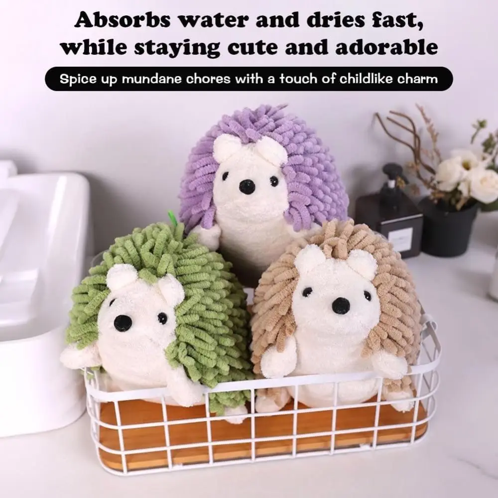 New Soft Hedgehog Chenille Hand Towel Hanging Super Absorbent Chenille Towel Fluffy Fast Drying Funny Hand Towel
