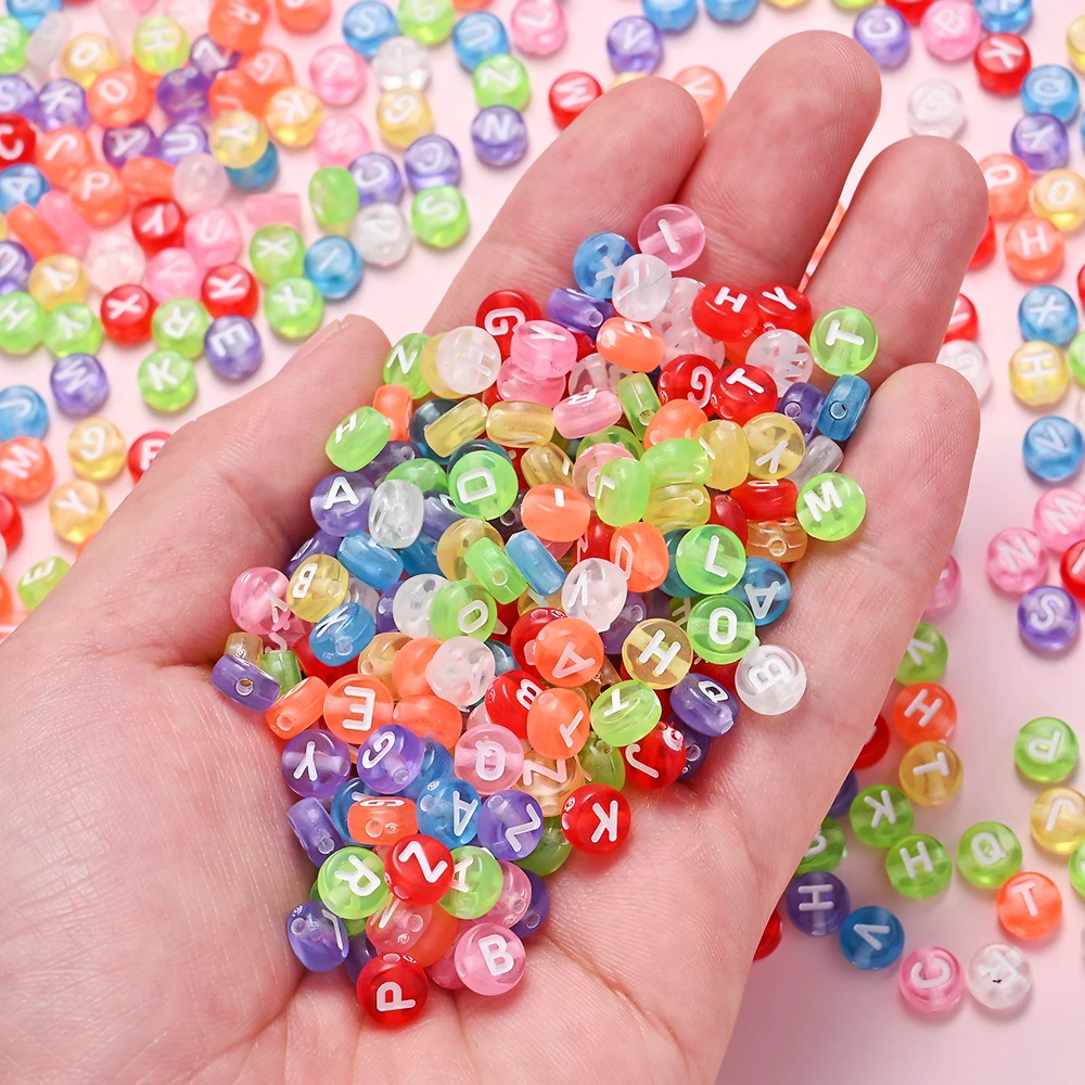 100-800 Stück Klare Acryl-Alphabetperlen Bunte Buchstaben-Abstandsperlen für Armbänder, Halsketten, Schmuck, DIY-Bastelzubehör – Detail 2