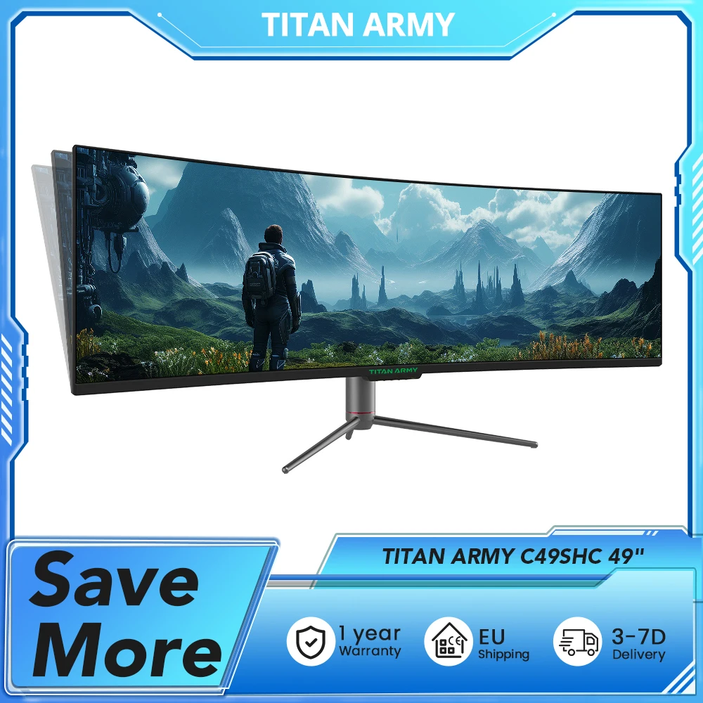 TITAN ARMY C49SHC Moniteur de jeu 49", panneau CSOT HVA 3840 x 1080, écran incurvé surdimensionné 32:9, 144 Hz, écran divisé intelligent PIP/PBP