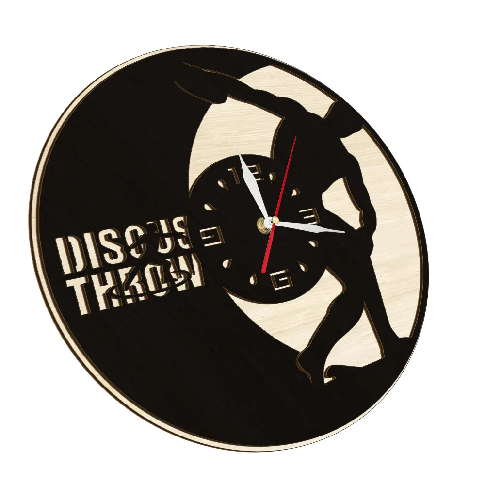 ديسكوس رمي الخشب المنحوت ساعة حائط ملعب ديكور لغرفة الرياضة التدريب ممارسة Slient ساعة حائط Discobolus هدية