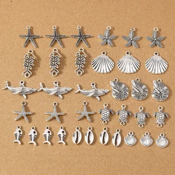 20pcs Silver Color Alloy Mermaid Life Charms Starfish Shell Tortoise Pendants for Necklace Earrings DIY Bracelet Accessories