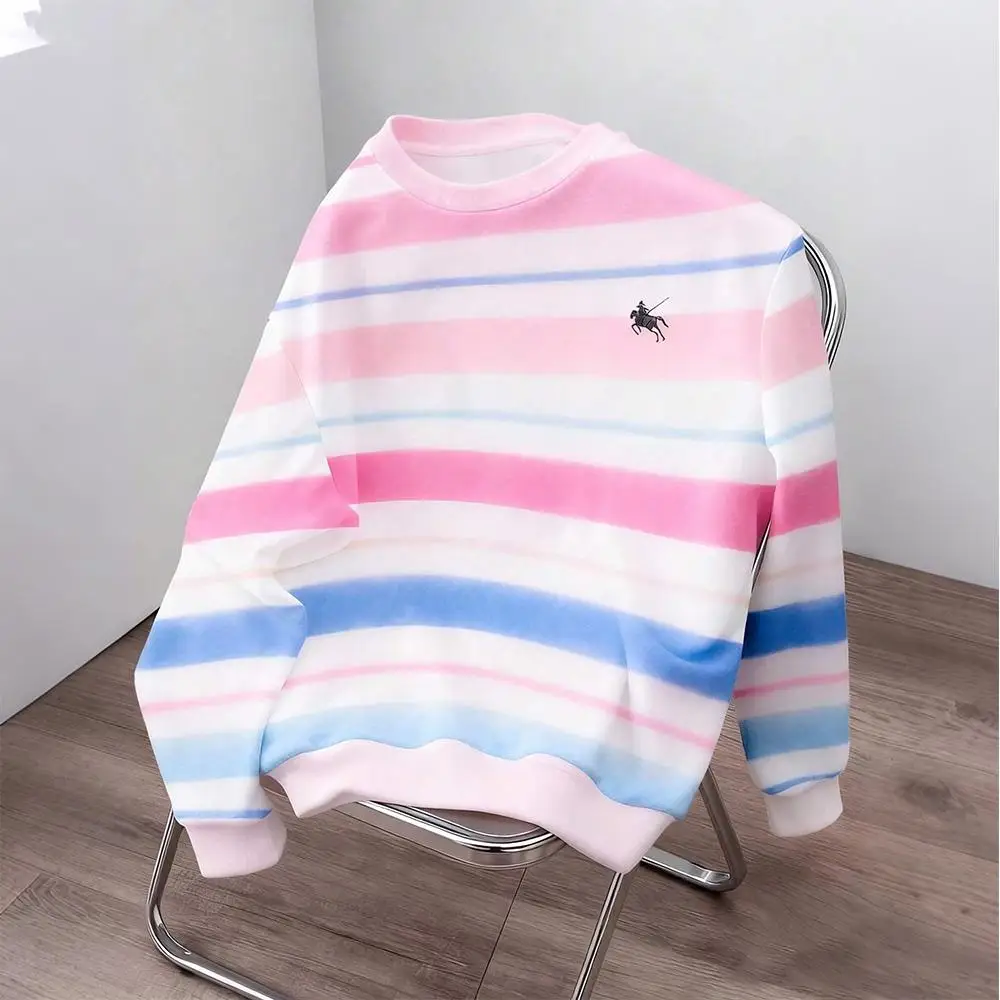 Multi-colored Striped Printed Sweatshirt Women's Color-blocked Loose Crew Neck Pullover Trendy Harajuku Casual Long Sleeve Top
