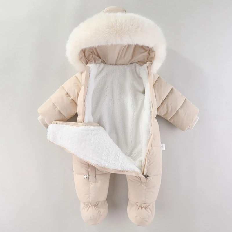 Cosy Hooded Baby Romper Thicken Warm with Detachable Hand Muffs for Newborn Girls Boys 6-24 Month Soft Jumpsuit