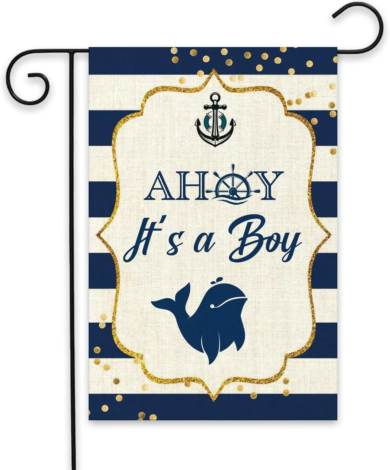 Ahoy Its a Boy Garden Flag - Nautical Theme Birthday / Baby Shower / Gender Reveal Party Decoration Yard Sign - Welcome Baby Boy