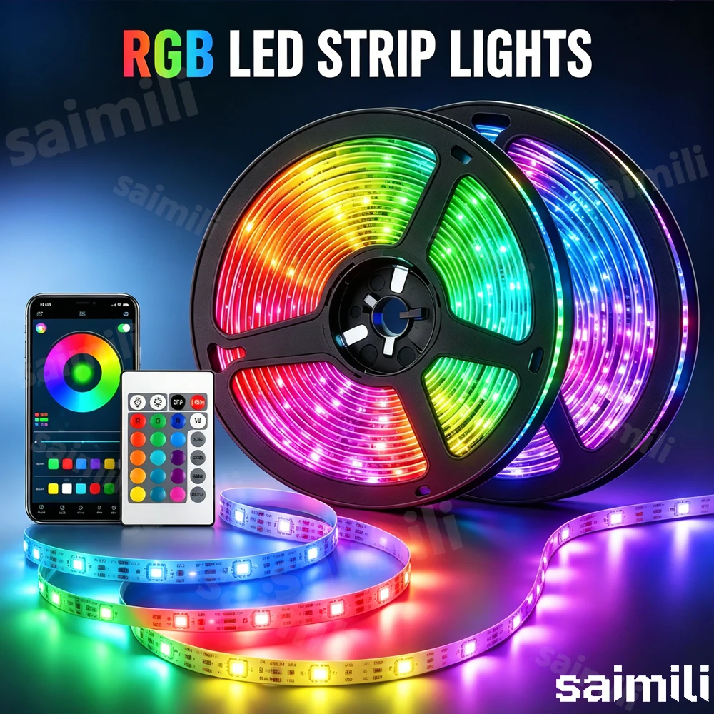 RGB LED Strip Self-adhesive Tape APP Remote Music Sync Diode Light Multiple Length Options for Living Room Holiday Party Decor