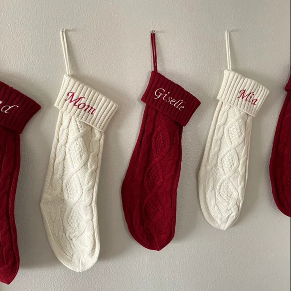 

Merry Christmas Stocking Custom Name Knitted Socks Embroidered New Year Holiday Gift Stocking with Names Personalized Kid's Gift