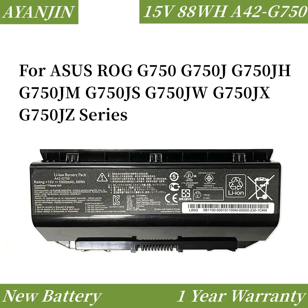 

New A42-G750 15V 88WH 5900mAh Laptop Battery for ASUS ROG G750 G750J G750JH G750JM G750JS G750JW G750JX G750JZ Series