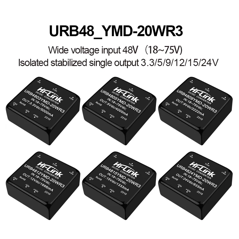 شحن مجاني URA4805YMD-20WR3 URB4805YMD-20WR3 تيار مستمر/تيار مستمر وحدة طاقة معزولة ومنظمة مخرج مزدوج 48 فولت إلى 3.3 فولت/5 فولت/12 فولت/15 فولت/24 فولت
