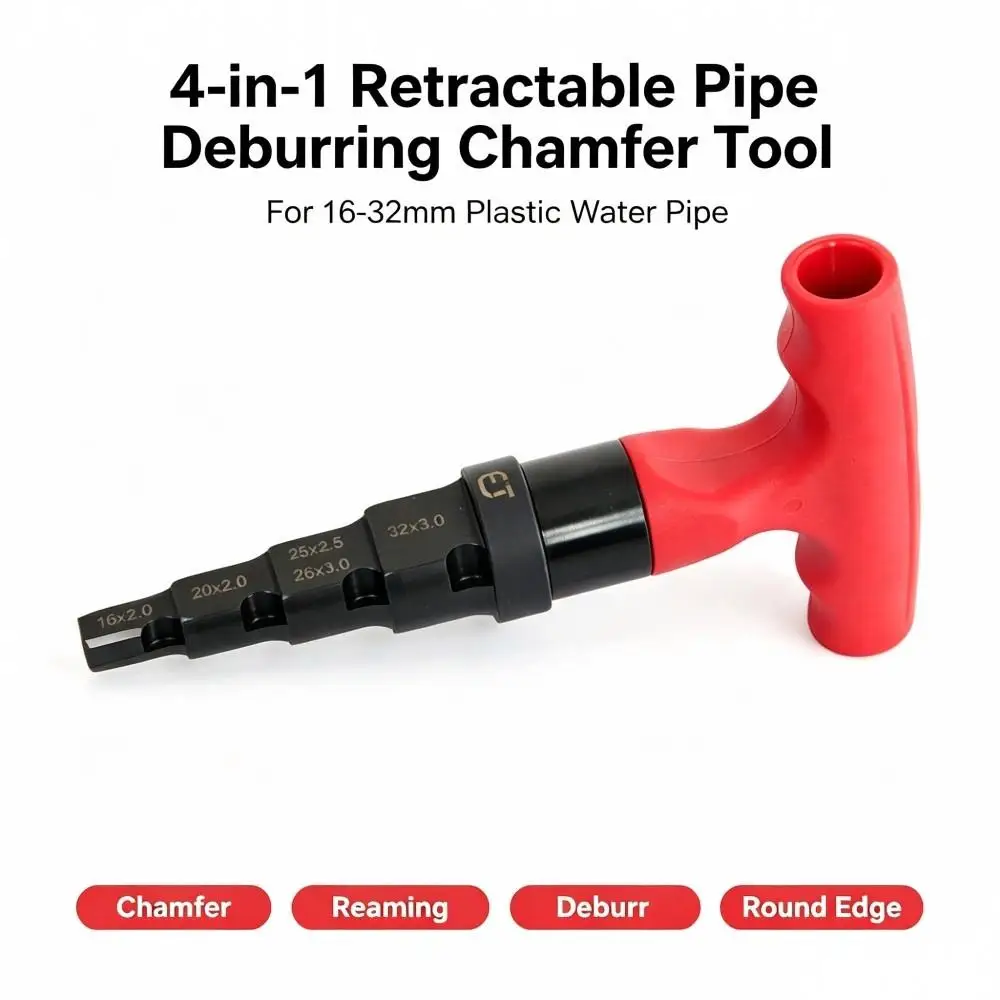 4‑in‑1 Pipe Deburring Chamfer Reamer Tool 16‑32mm T‑Handle Manual Plastic Water Pipe Inner Outer Burr Remover Plumbing Hand Tool