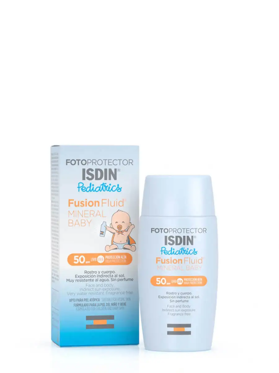 Isdin pediatrics photoprotector fusion fluid mineral baby spf 50 + 50 ml babies + 0 months, suitable for atopic skin.