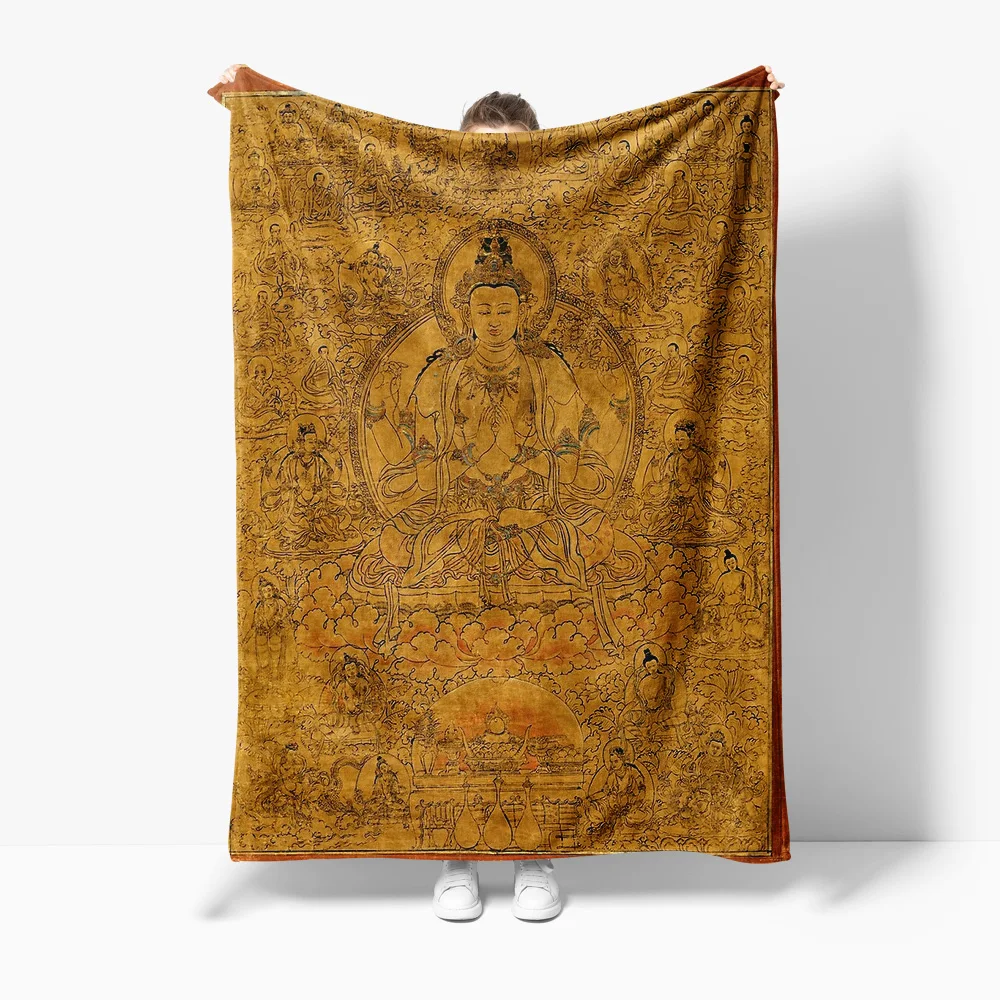 

Unique Buddha Outline Throw Blanket Mandala Pattern Decorative Blanket Soft Fleece Blanket for Sofa Bed Living Room Decoration