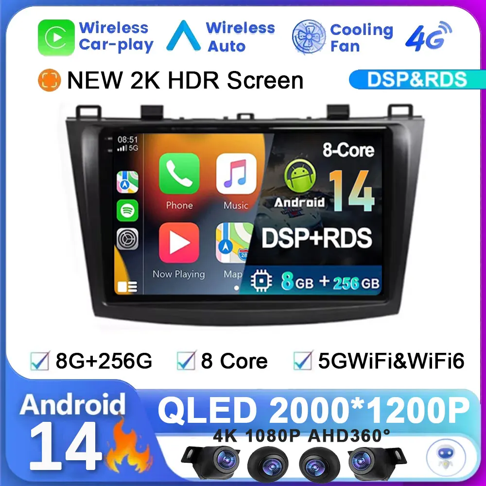 

Android 14 For Mazda 3 2009-2013 System Car Radio Wireless Carplay Multimedia Player Stereo 2 Din Navigation Head Unit Video GPS
