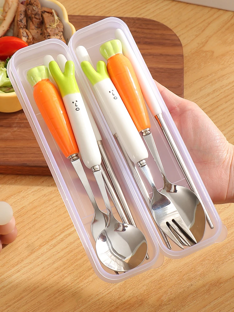 

Vegetable 304 Stainless Steel Cutlery Chopsticks Spoon Set Dinnerware three-piece Set Chopsticks Spoon Set Cute Spoon Set Portab