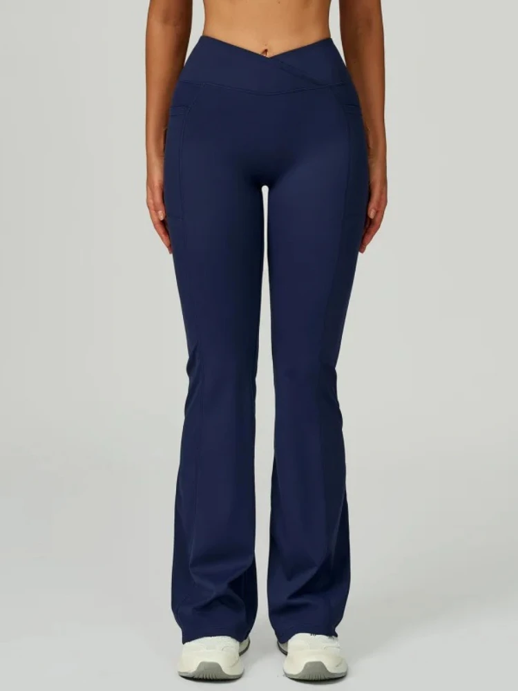 2025 New Women High Waist Flared Pants Cross Waistband Wide Leg Yoga Workout Fitness Casual Sports Trousers Stretchy Activewear