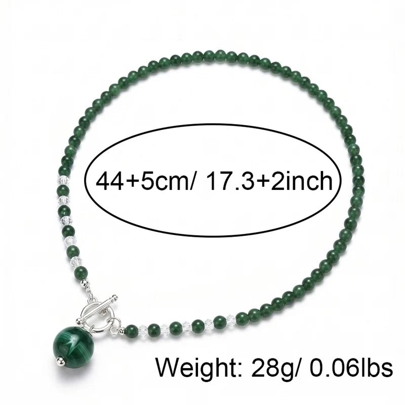 Vintage Green Beaded Necklace for Women Silver Color OT Clasp Ball Pendant Acrylic Bead Choker Summer Aesthetic Jewelry