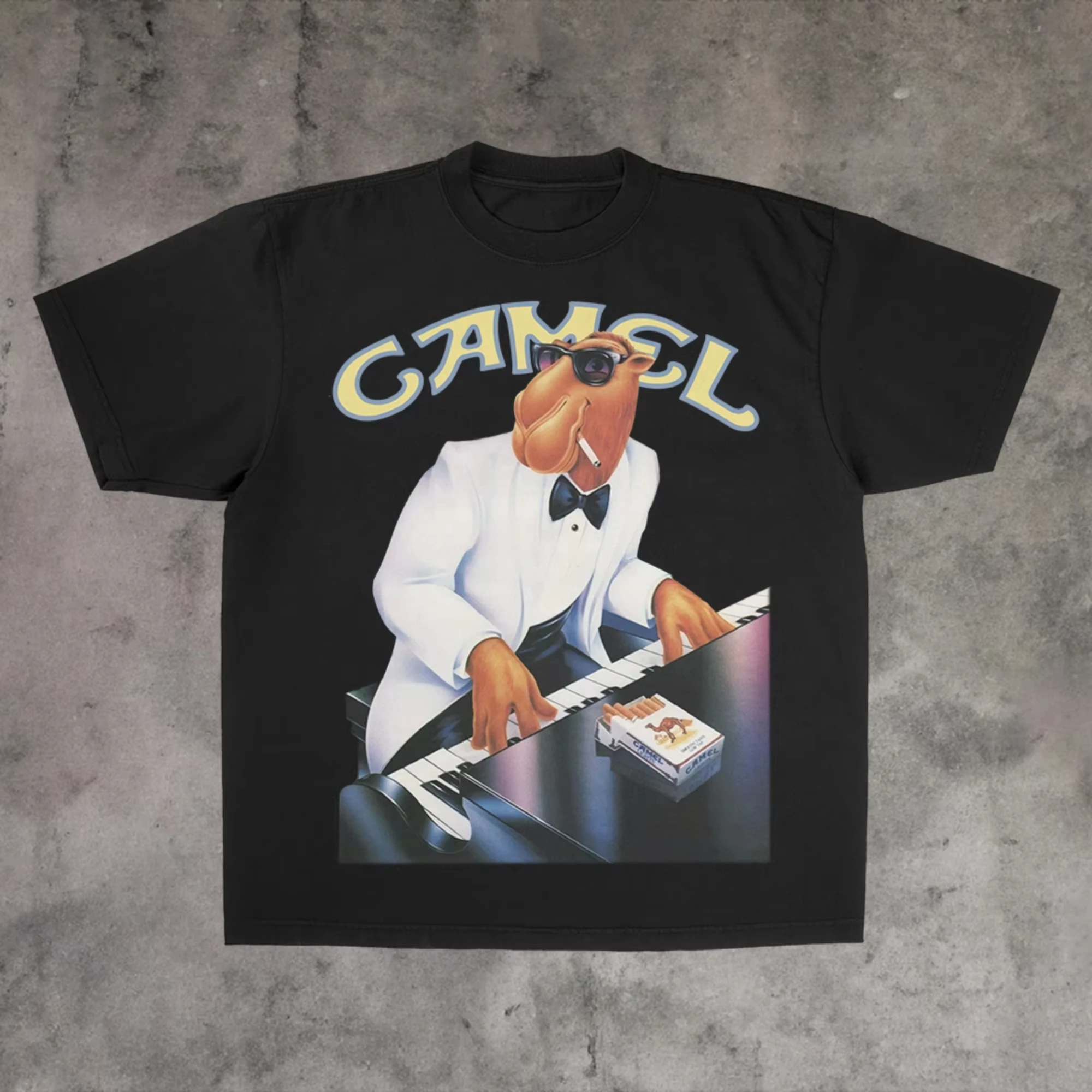 Retro 90s Camel Cigarettes Tuxedo Jazz Promo Graphic Tee Cotton Mens Womens T-Shirt Summer Streetwear