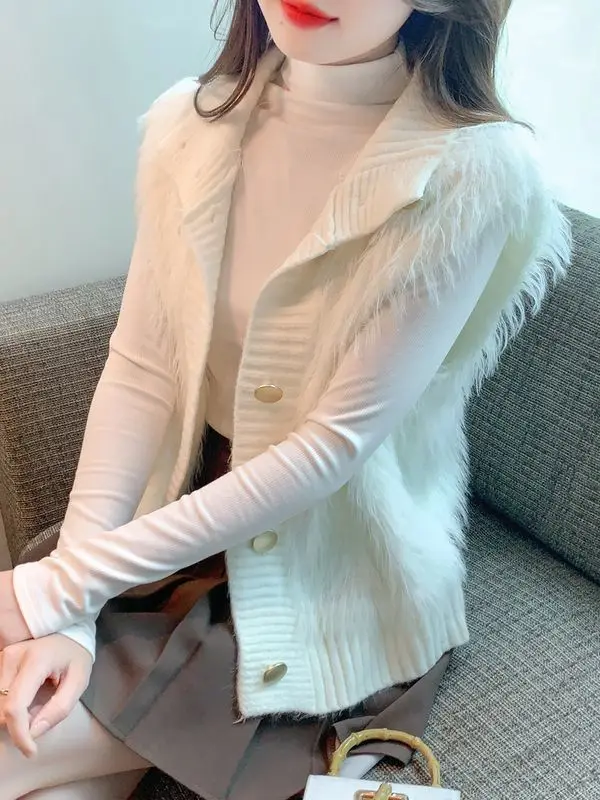 2026 Autumn Winter Vest V-neck Cashmere Knit Vest Cardigan Women Sleeveless Sweater Pure Color Casual Loose Cashmere Vest TS817