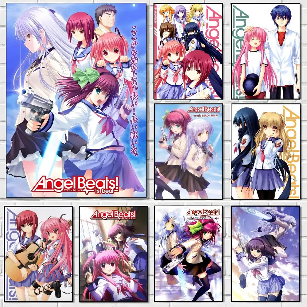 Anime Angel Beats Poster Self-adhesive Art Waterproof Paper Sticker Coffee House Bar Room Wall Decor