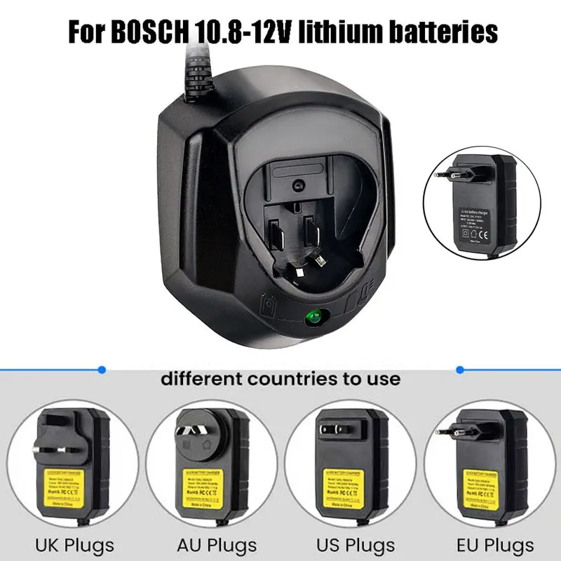 Battery Charger Wide Voltage 100-240V for Bosch 10.8V Lithium Battery Power Tool Electric Screwdriver Drill GSR120-LI GSB120-LI