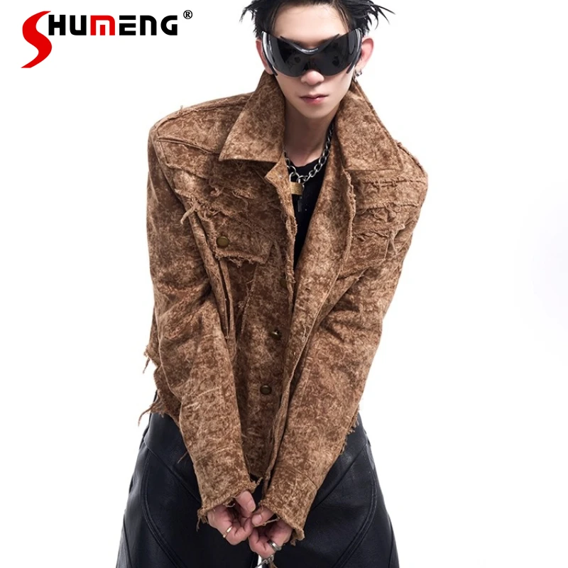 

Men's 2025 Autumn New Trendy Chic Denim Jackets Men's Original Long Sleeve Denim Coats Male Lapel Handsome Fashion Denim Jackets