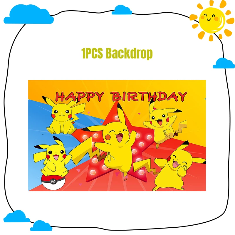 Pokemon Birthday Party Decorations Paper Cups Plates Pikachu Tableware Tablecloth Backdrop Banner Balloons Set Baby Kids Gifts