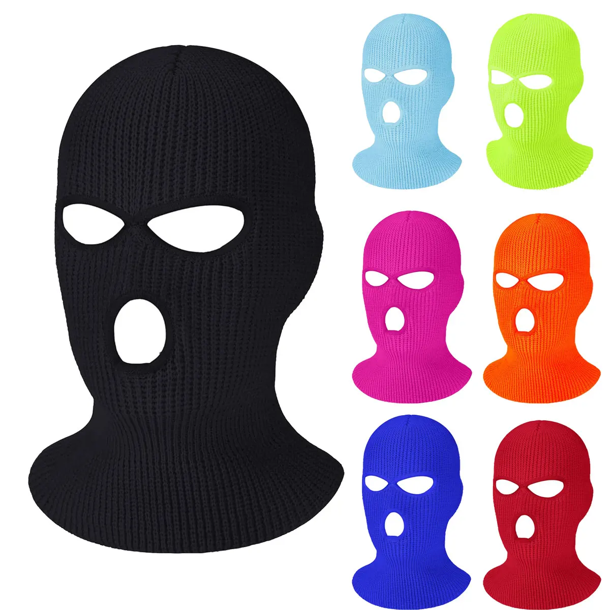3-Loch-Winter-Strickmaske für Wärme, Sturmhaube, geeignet für Outdoor-Sportarten, Skifahren, Radfahren, Vollgesichtsmaske