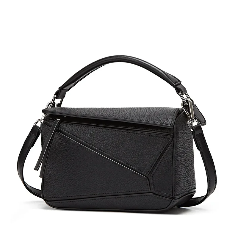 Bolso de mano geométrico simplificado de gran capacidad, bolso cruzado con patrón de lichi de cuero PU suave para Otoño e Invierno, combinación versátil