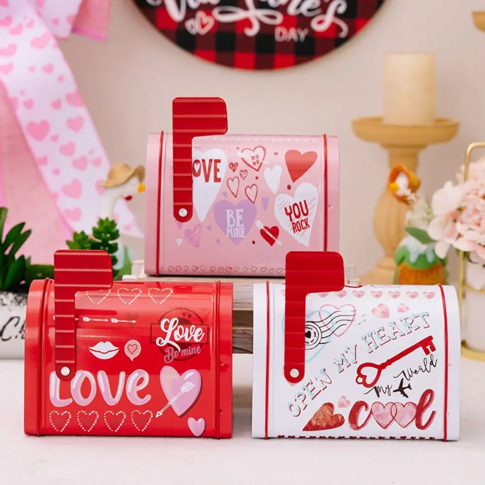 Mini buzón del Día de San Valentín, caja de dulces de hierro, caja de almacenamiento romántica para dulces, exquisita caja de dulces de hojalata, regalos de recuerdo de fiesta