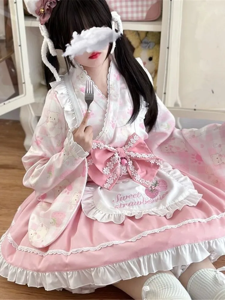 Spring 2026 Versatile Lolita Maid Uniform Set Full Print Cute Wind Full Set Anime Fashion Doll Dress Girl's Clothing