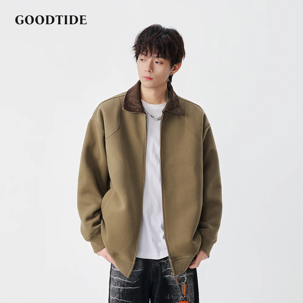 Fashion Men's Casual Full Zip Jacket 2025 Winter New Contrast Collar Comfortable Soft Long Sleeve Outerwear Top