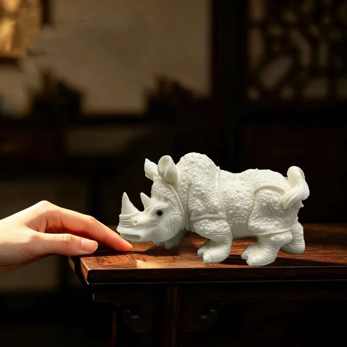 Imitation Ivory  Animal Rhino Statue African Wildlife Ornament for Home Office Car Dashboard Decor Desktop ornament gift