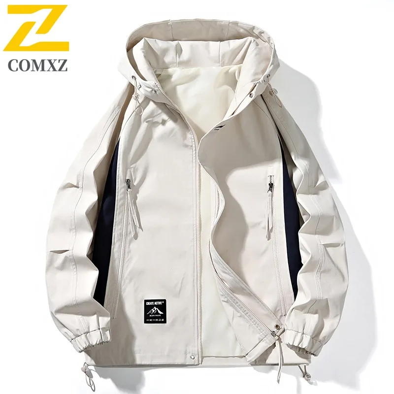 

COMXZ Mens Jacket Hooded Mountaineering Durable Motorcycle Jackets 2025 Daily Style Lightweight Autumn New Windbreaker