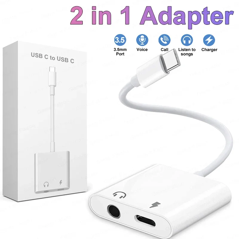 USB-C Splitter Headphones Jack Adapter For iPhone 15 Pro Max Xiaomi Samsung AUX Cable Type C To 3.5mm Audio Charger Connector