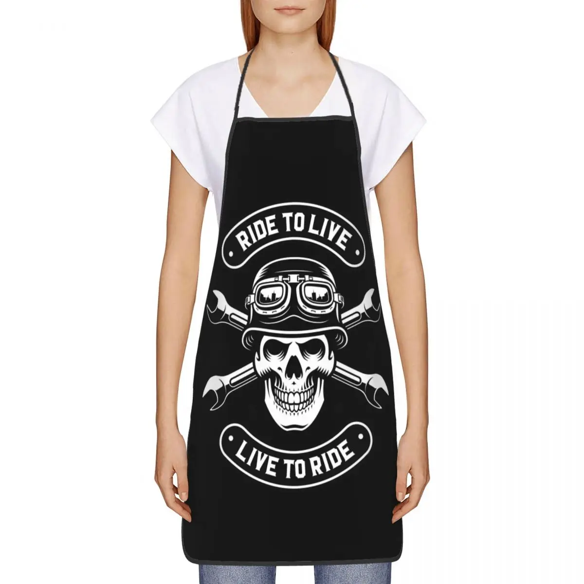 Custom Funny Rockabilly Motorcycle Rider Rock Skull Bib Apron Women Men Unisex  Chef Tablier Cuisine for Cooking Baking Painting