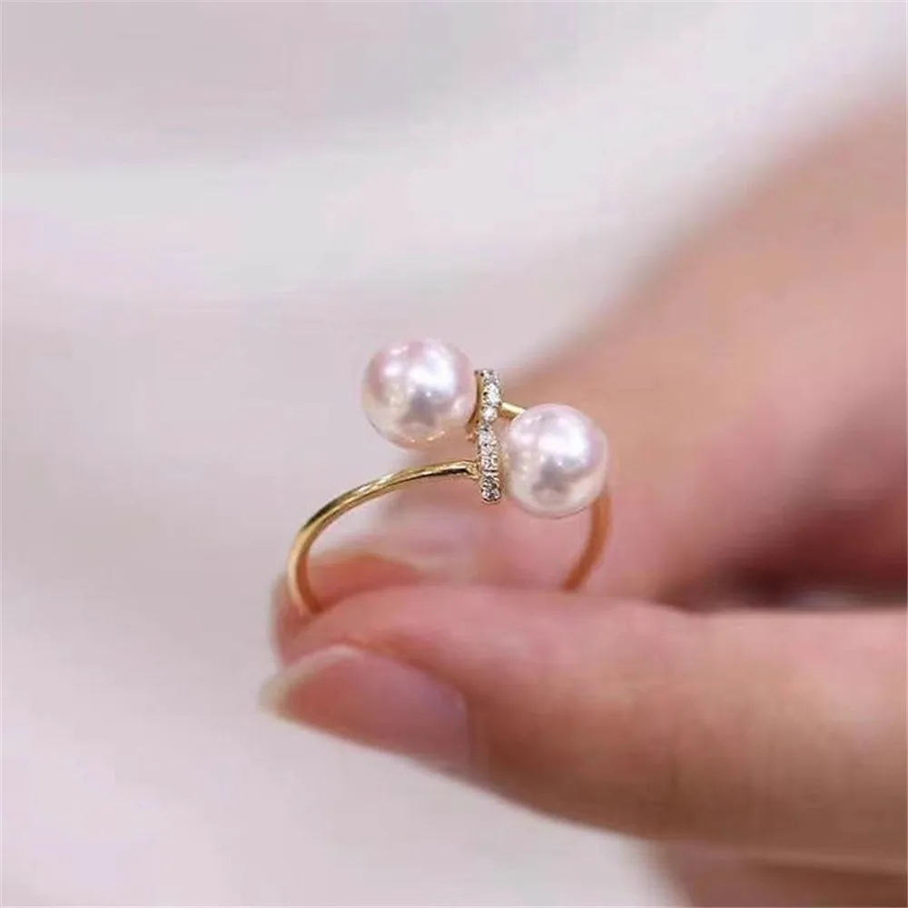 

S925 Silver Sterling Ring Inlaid Zirconia Half Hole Pearl Ring Base Resizable Design DIY Handmade Fine Jewelry Ring Accessories