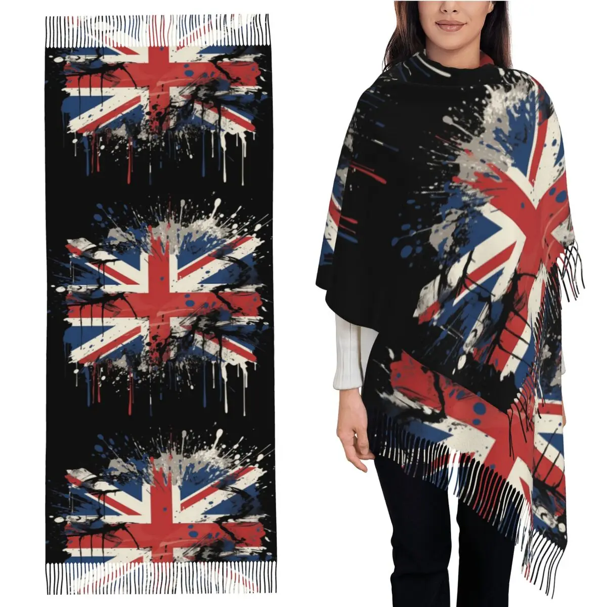 

Union Jack Flag Of The UK Scarf Tassel Scarves Women Soft Warm Shawls and Wraps Long Fall Winter Shawl Wrap