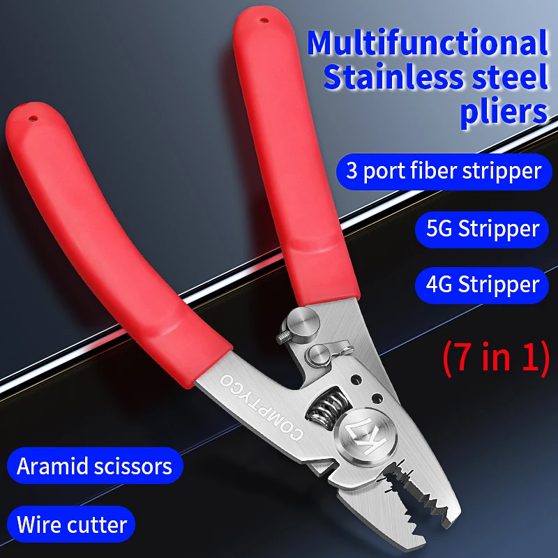 COMPTYCO K7 Stainless Steel Fiber Stripper FTTH Multifunctional Fiber Optic Stripping Tool Optical Fiber Wire Cutter Pliers