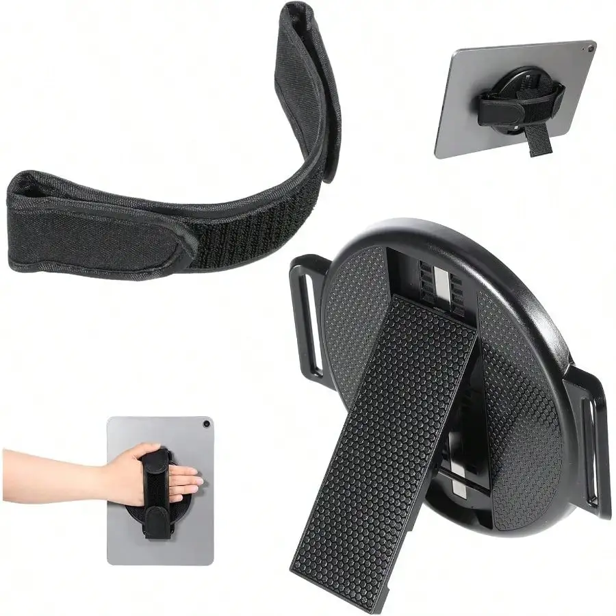 Soporte para tableta con correa de mano, soporte adhesivo giratorio de 360 grados, mango de sujeción con parche adhesivo, soporte universal ajustable en múltiples ángulos para tabletas, soporte con correa de mano para tabletas de 11 pulgadas
