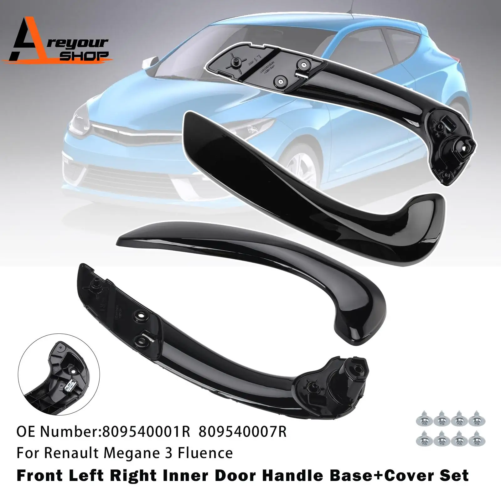 

Areyourshop Front Left Right Interior Door Handle Base+Cover for Renault Megane III 2008 2009 2010 2011 2012 2013 2014 2015 2016