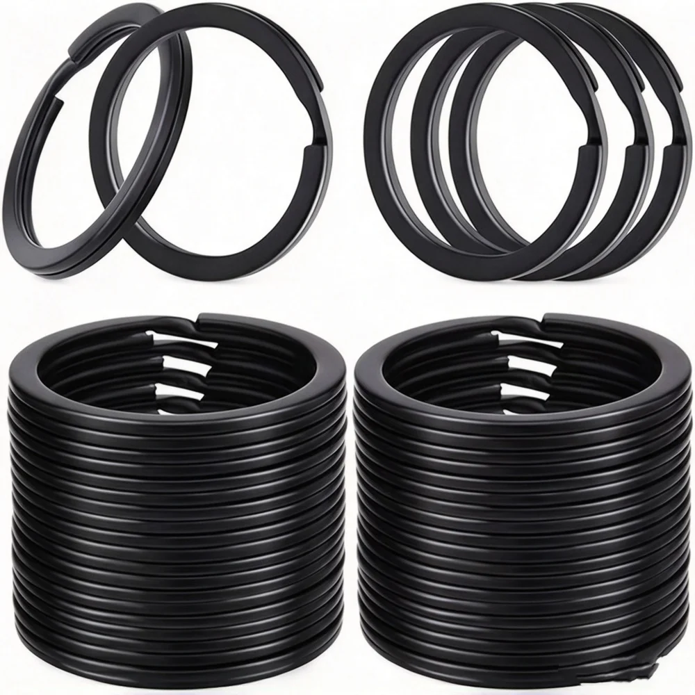 20pcs Metal Black Flat Split Key Chains Split Rings for DIY Home Car Dog Tag Office Lanyards Keys Attachment Crafts Making