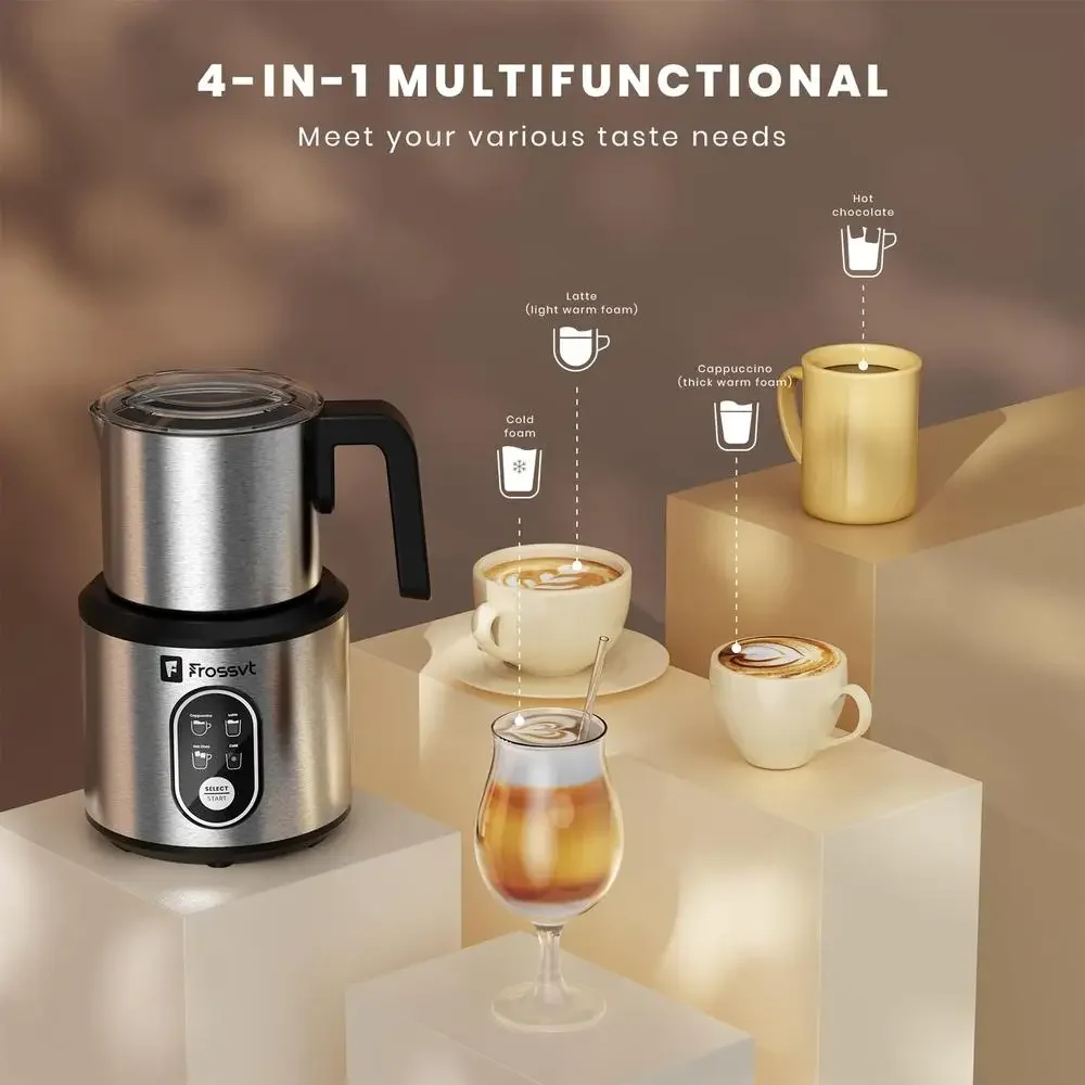 4 in 1 Frother นมไฟฟ้า Steamer ร้อนเย็นโฟม Maker 550W Auto Shut-Off ฐานที่ถอดออกได้เครื่องล้างจานปลอดภัย Quick Frothing