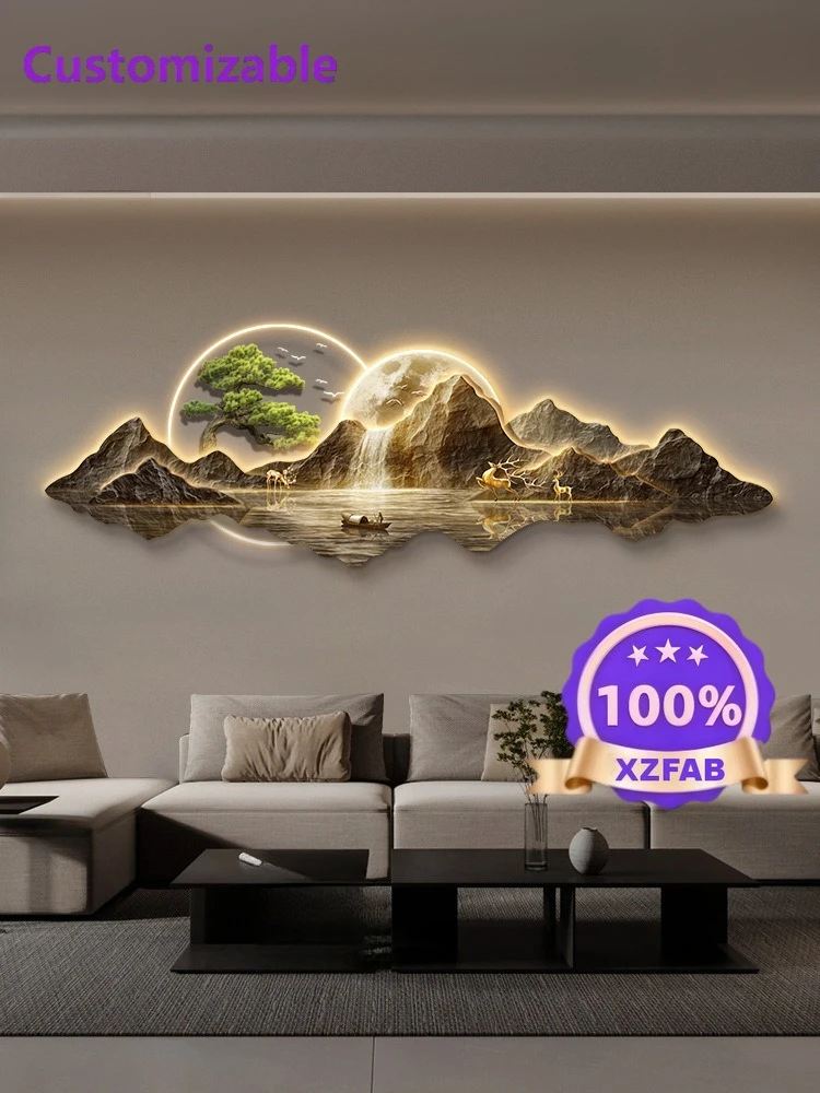 Factory Direct 2026 Flowing water generates wealth, atmospheric high-end landscape paintings, new Chinese sofa background wall p