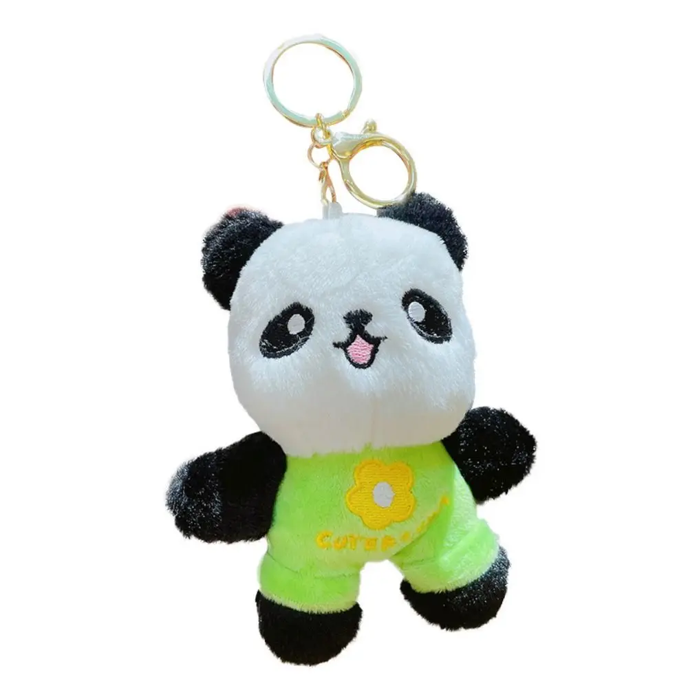 Soft Flowers Panda Keychain Cartoon Cute SchoolBag Doll Pendant Plush Three-dimensional Car Key Chain Charm Birthday Gift