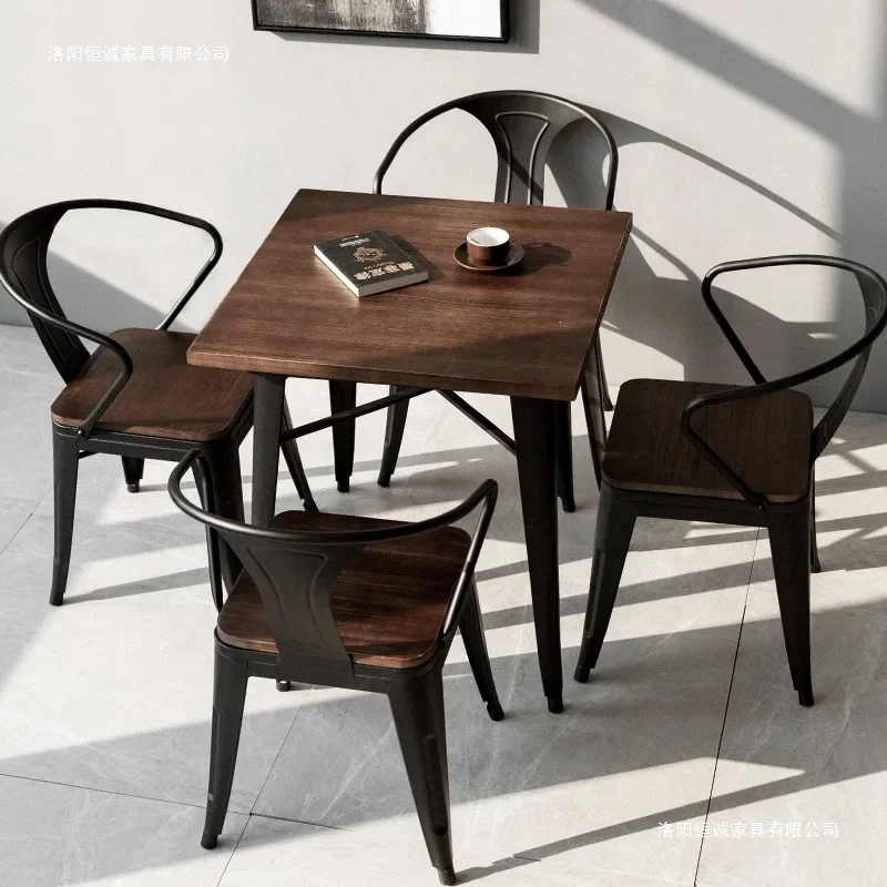 Solid Wood Restaurant Barbecue Table And Chairs Retro Milk Tea Shop Restaurant Cafe Music Dining Bar Table And Chairs